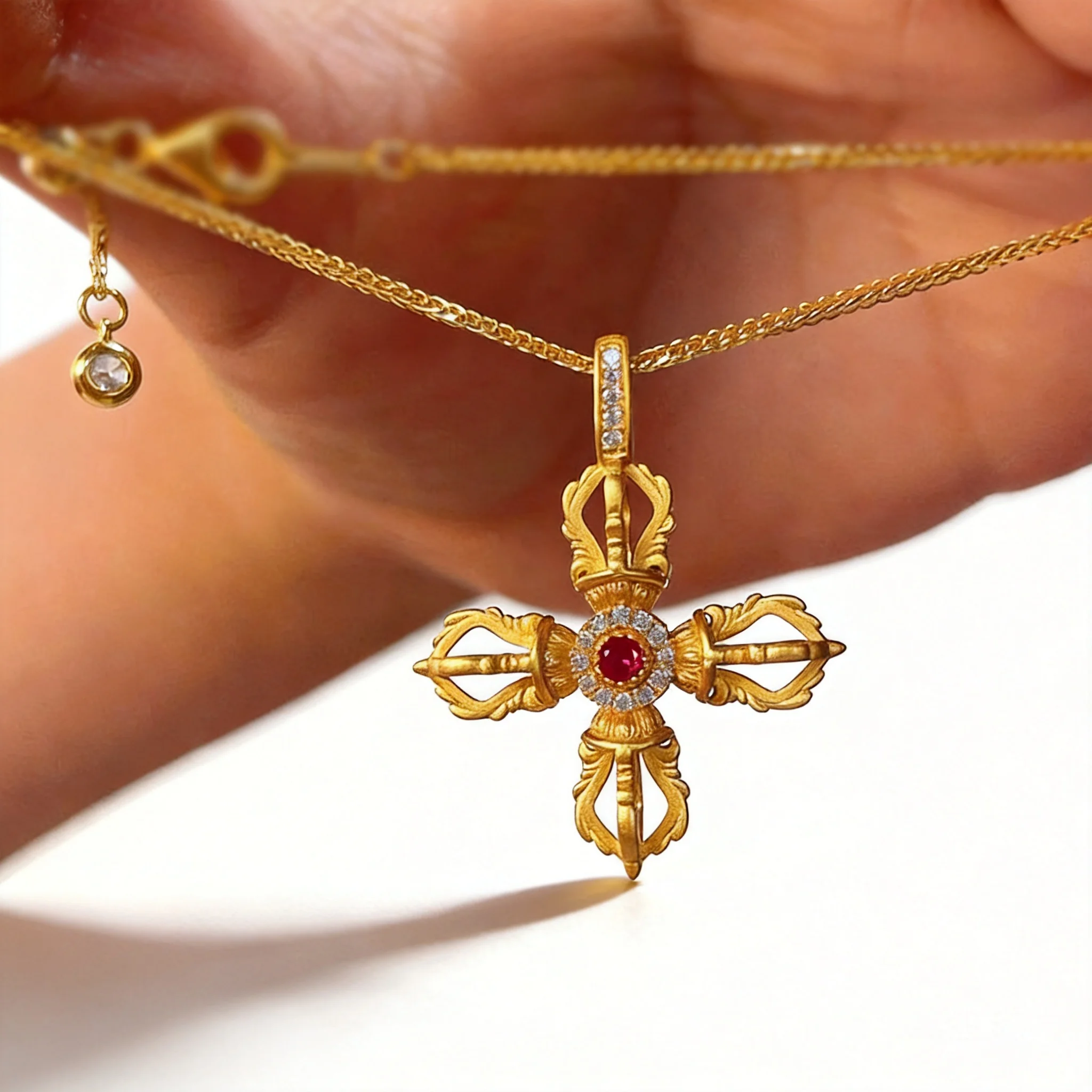 

Cross Vajra Pendant Clavicle Necklace 2026 New Fashion Reversible Gold Plated Inlaid Ruby Zircon For Women Daily Party Jewelry