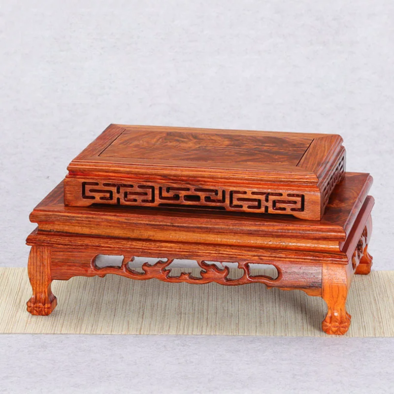 Pear wood Buddha statue, stone ornament base, rectangular solid wood teapot, vase, bonsai, fish tank, square base bracket