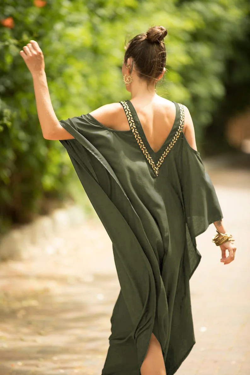 New Embroidered Front and Rear V-neck Off Shoulder Beach Skirt Loose Suspender Sun Protection Cover Swimsuit