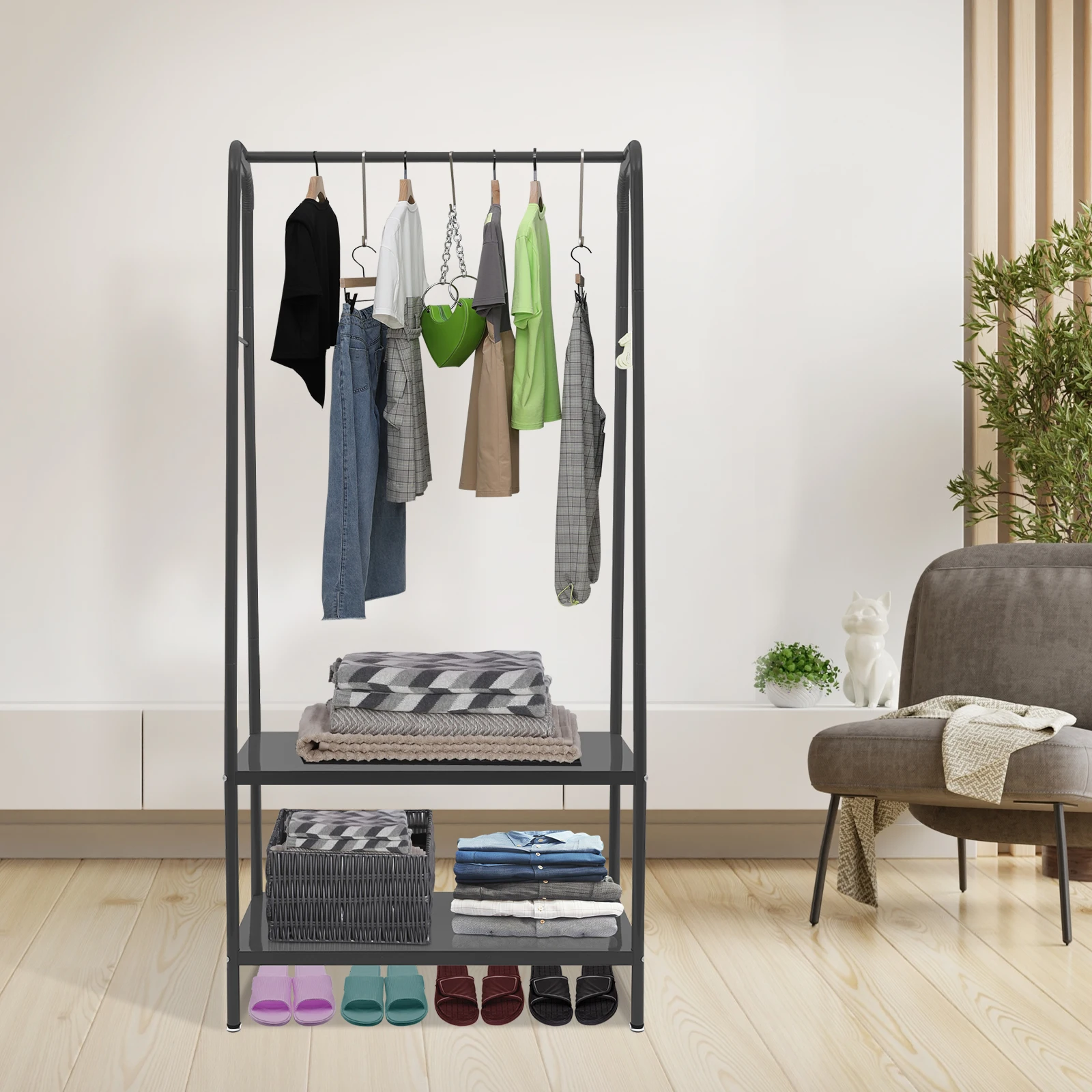 Clothes Rack with Bottom Shelves Home Clothes Rack Standing Clothes Rack