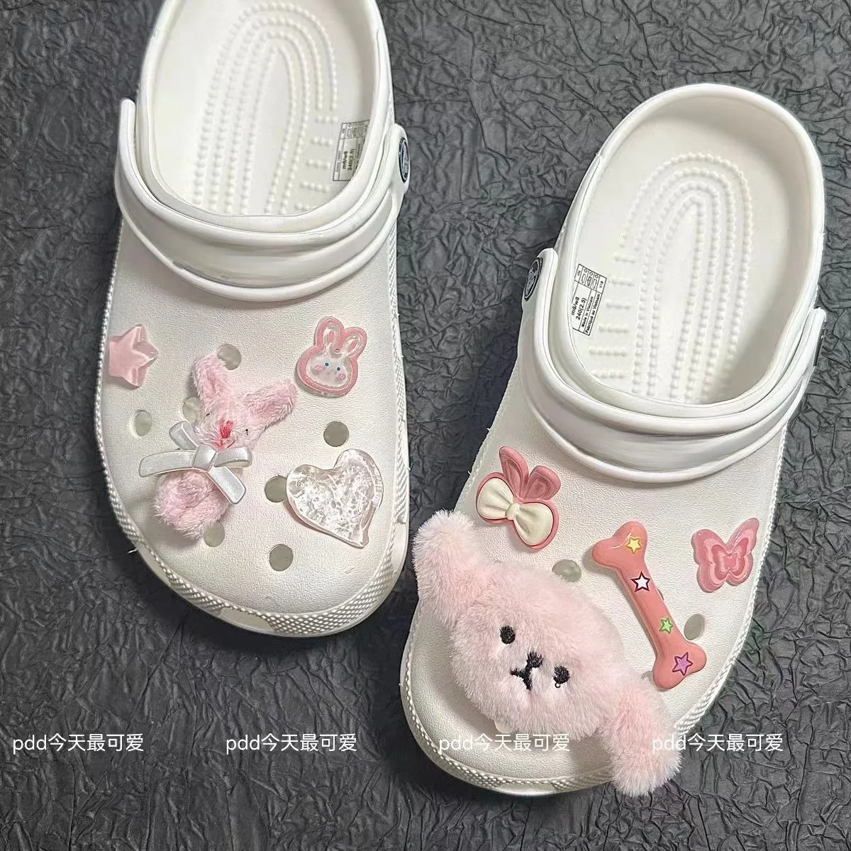 

Pink Plush Little Rabbit Dog Set Charms for Crocs Cute Adornment for Clogs Sandals Lovely Ins Popular Footwear Decoration DIY