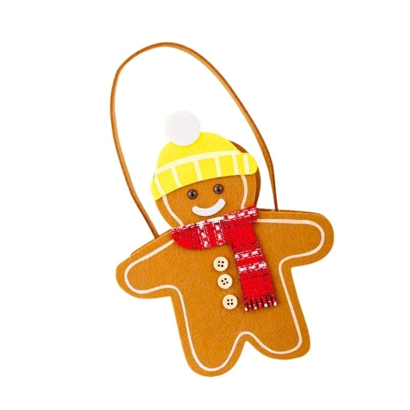 Roomy Reversible Christmas Handheld Bag Gingerbreads Cartoon Pattern Washable Cloth Materials Portable Carry For Festival Season