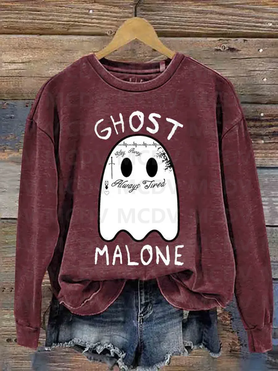 Ghost Malone Sweatshirt kasual wanita, Pullover kasual cetakan 3D Halloween