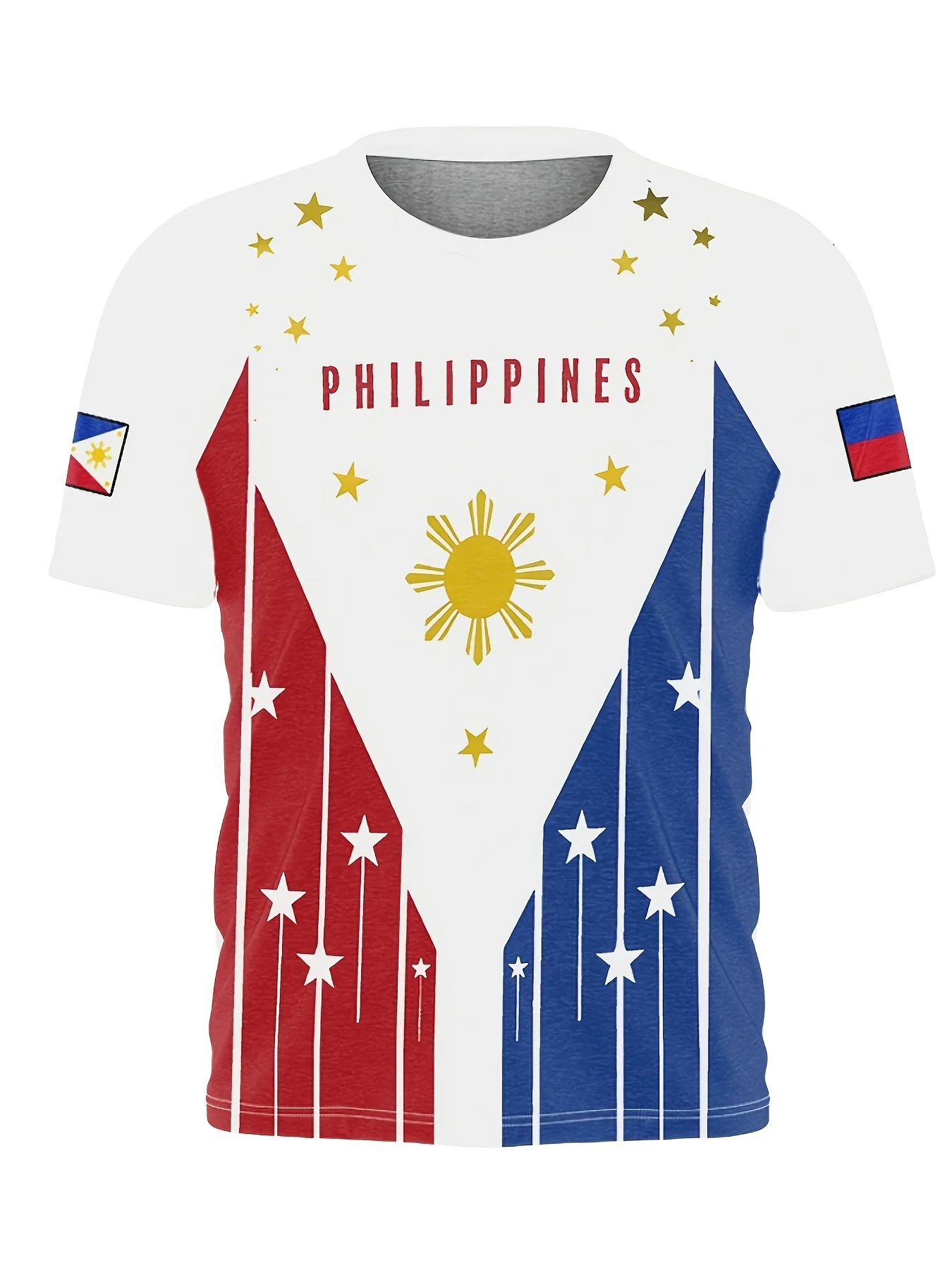 تي شيرت كاجوال بنمط "الفلبين" للرجال - تصميم مطبوع ثلاثي الأبعاد مع الشمس والنجوم، بأكمام قصيرة، ملابس شاطئ صيفية برقبة دائرية #3