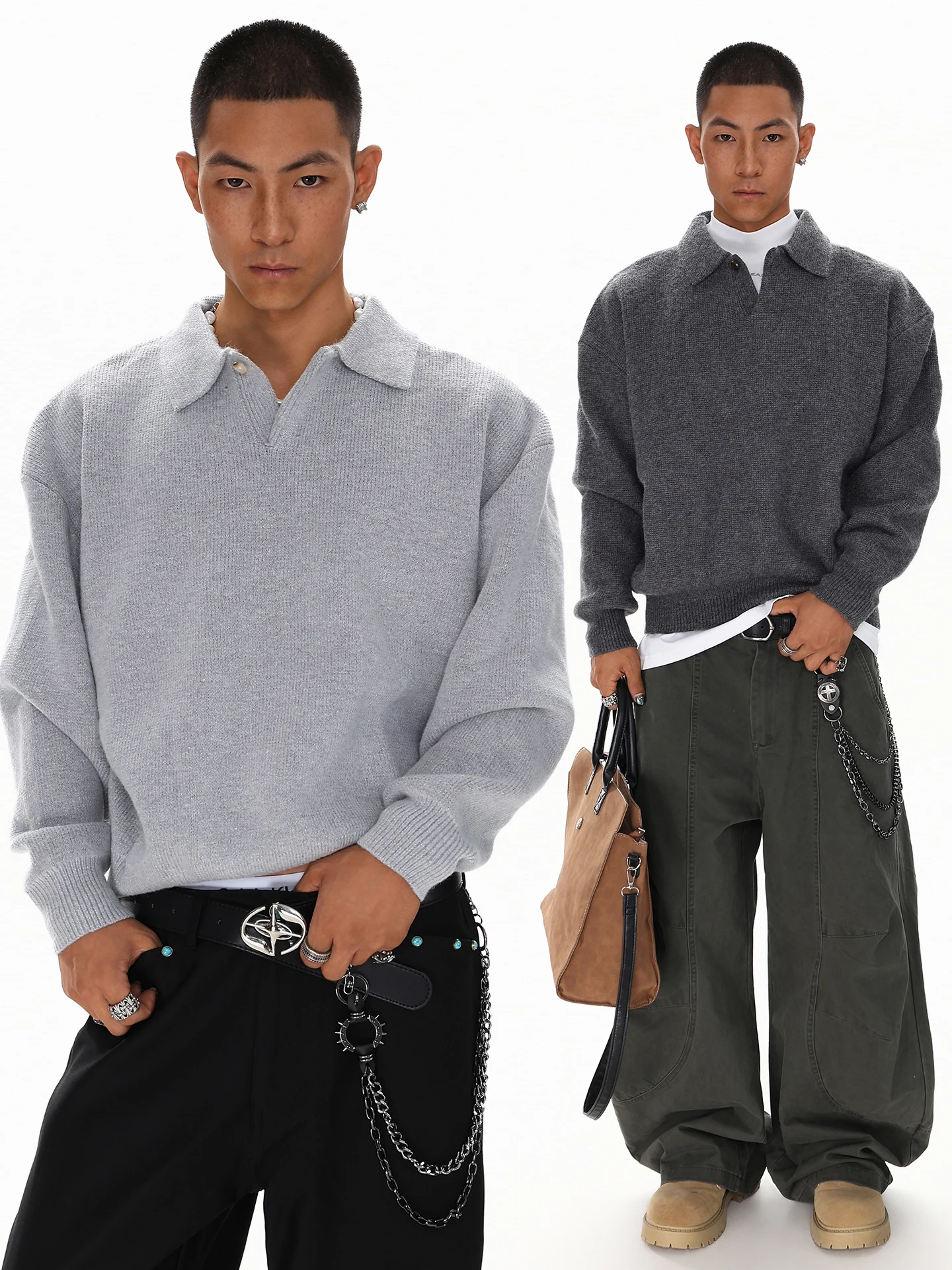 Laid-back Style Pure Color Design Collared Knitwear Men's Spring 2026 Casual Versatile Long Sleeve Thermal Sweater