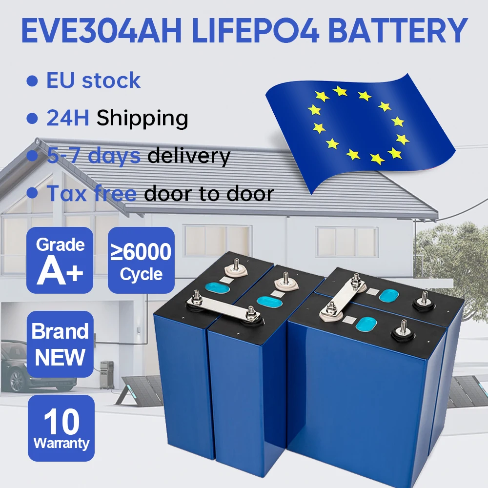 Poland Lifepo4 Stock 12V 24V 48V 96V 304AH Grade A+ Battery Lithium Rechargeable Batteries RV EV Solar Energy Storage Tax Free