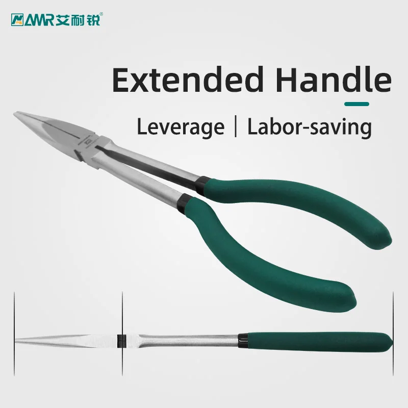 AMR Long Reach Plier Set - 11” Long Needle Nose Pliers Sets - Straight 45, 90-Degree Angle, Long Reach Circle Pliers