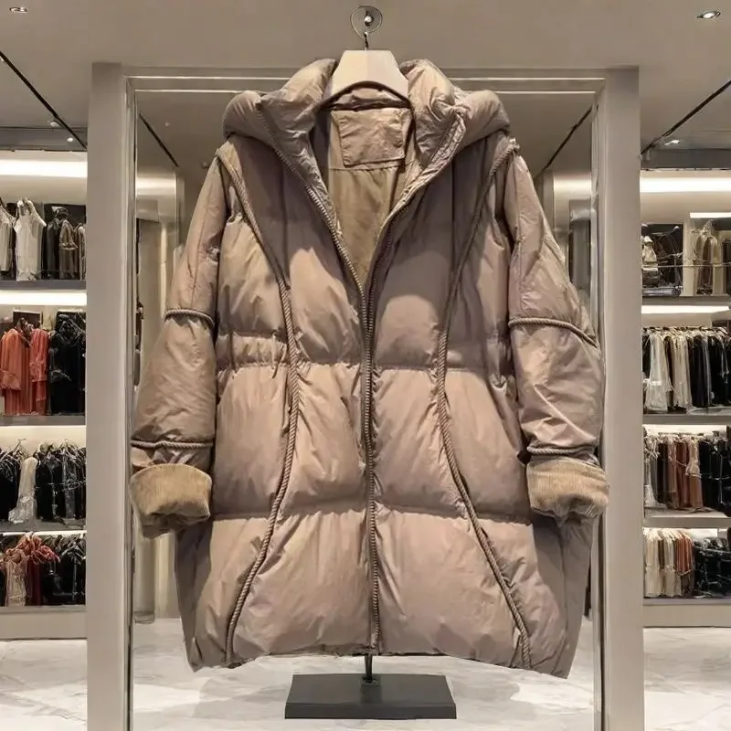 2025 inverno moda feminina jaqueta para deslocamento solto retro oversize com capuz jaqueta