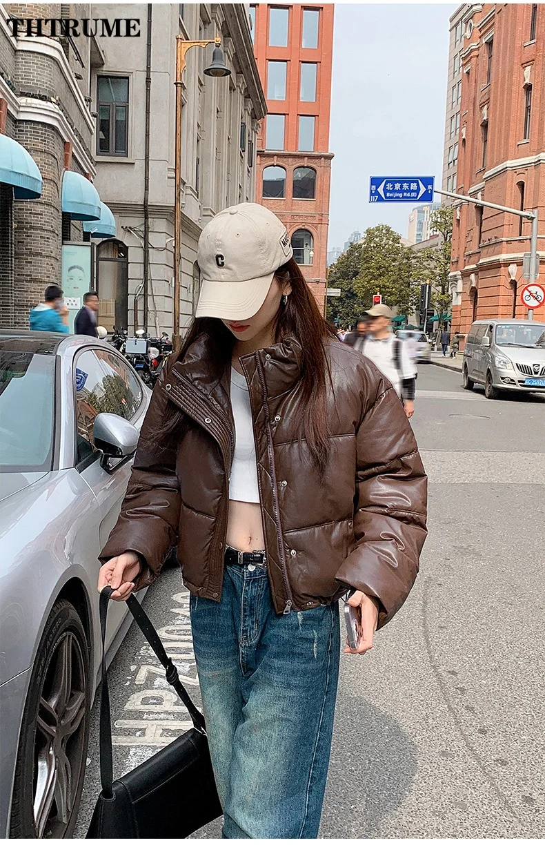 Elegant Women Autumn Jackets Fashion Thick Korean PU Zipper Button Loose Streetwear Coats Casual Lapel Long Sleeve New Jacket