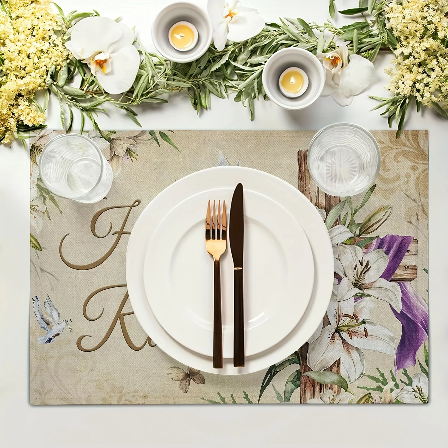 Easter Spring Lily Placemat, 1-Piece, Rustic Vintage Style Placemat, Kitchen & Dining Table Use