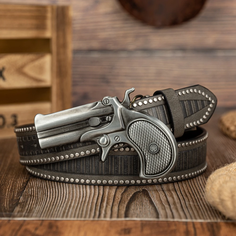 Diving tool collection craft large buckle trendy versatile PU embossed button rivet belt
