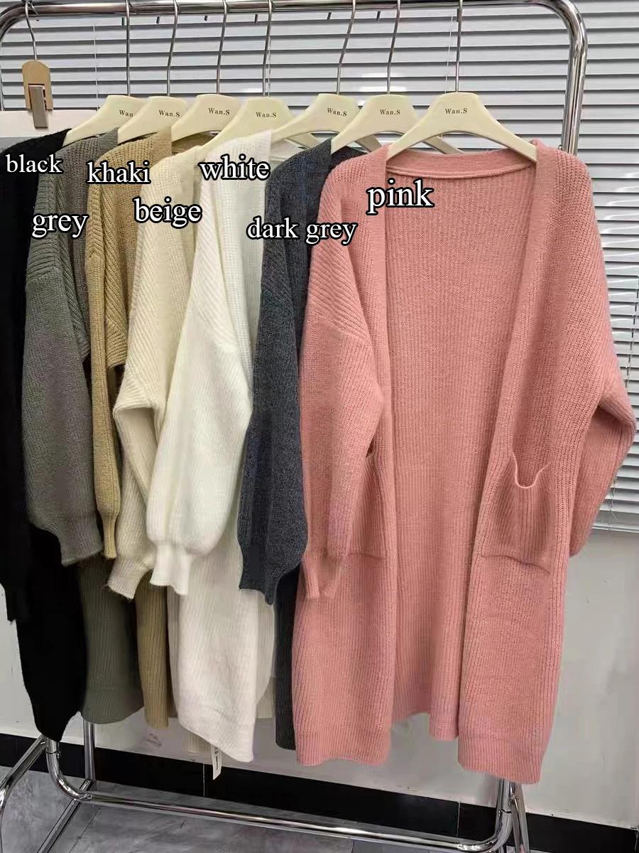 2024 Spring Chic Casual Cardigan Multi Colors Long Coat Loose V Neck Solid Color Long Knitwear Daily Solid Clothes C-255