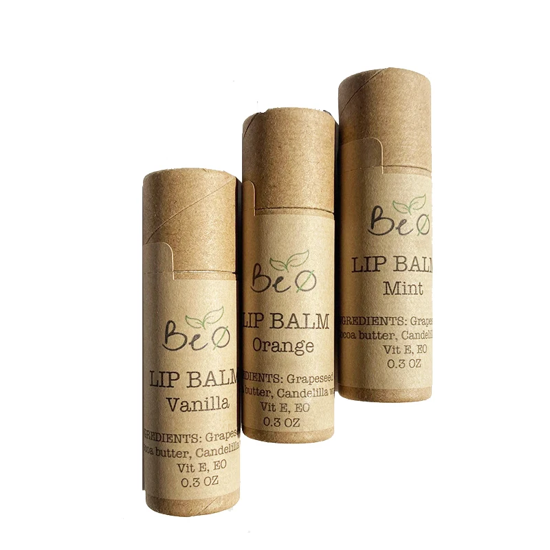 100PCS/Lot ECO Friendly Kraft push up Paper Tube with Customized logo/Design label stickers For lip balm body natural