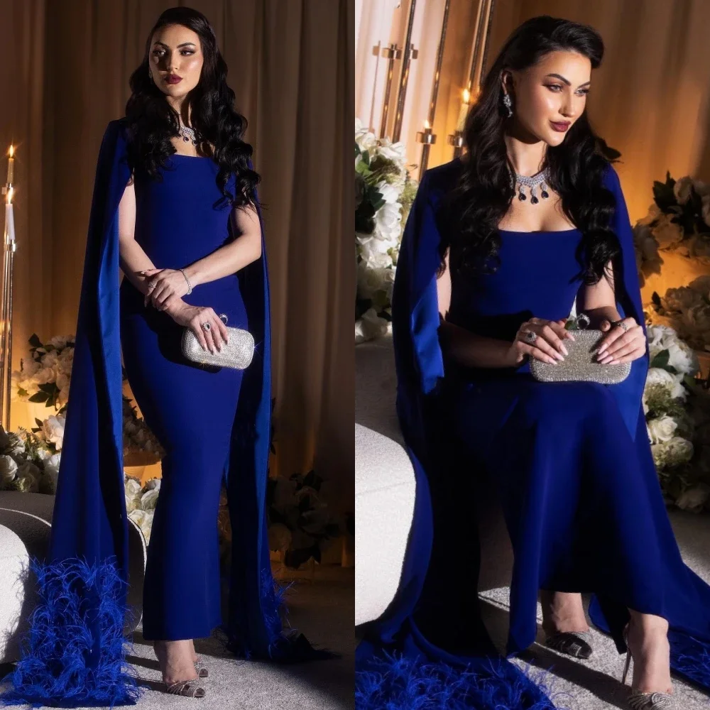 Customized Yipeisha Fashion Matching Square Sheath Celebrity Dresses Feathers Anke Length Skirts Evening Saudi Arabia High Qual