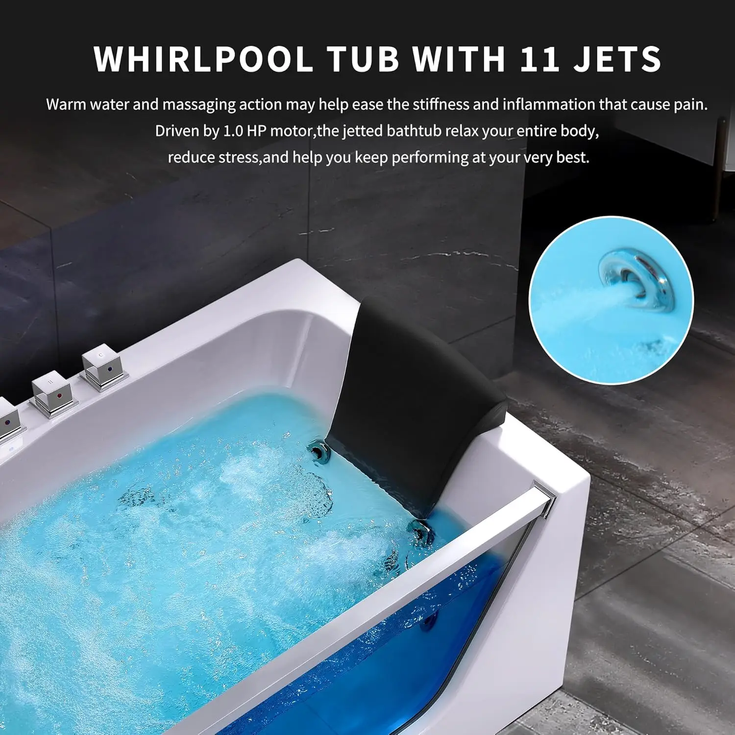 Whirlpool Bathtub, Jetted Tub with Light SPA Hydromassage with Chromatherapy Acrylic 3-Side Apron White User-Friendly Jetted Tub