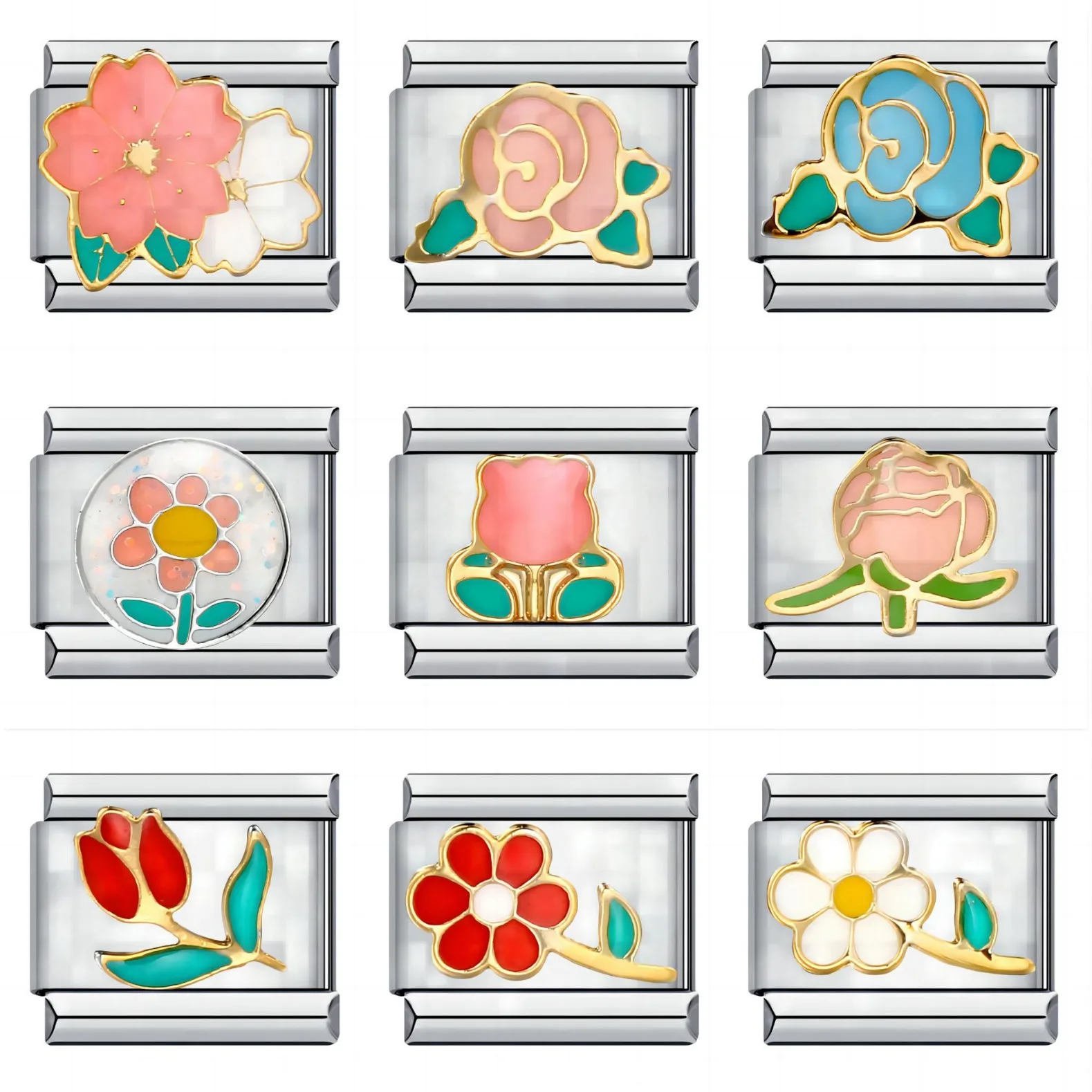 

Итальянский модульный браслет с цветочным принтом Модульный браслет из нержавеющей стали