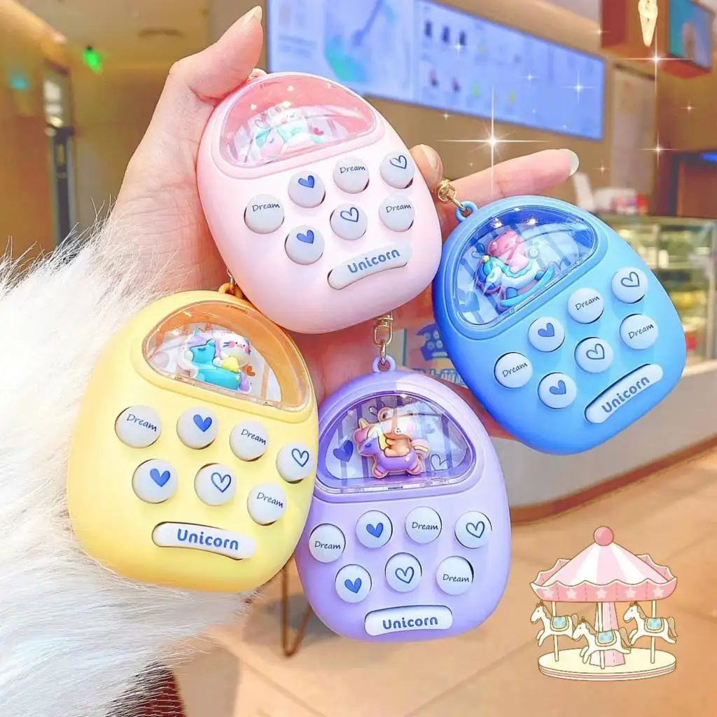 

Fun Unicorn Animal Memory Game Machine Handheld Mini Game Machine Creative Cute Hit Ground Mouse Game Machine Keychain Pendant