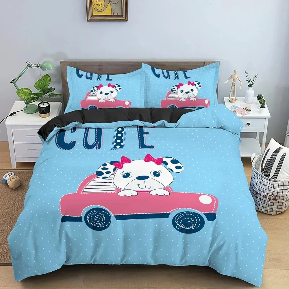 3D Print Cartoon Bear And Car Bedding Set Boys Girls Twin Queen Size Duvet Cover Pillowcase Bed Kids Adult Home Textiles