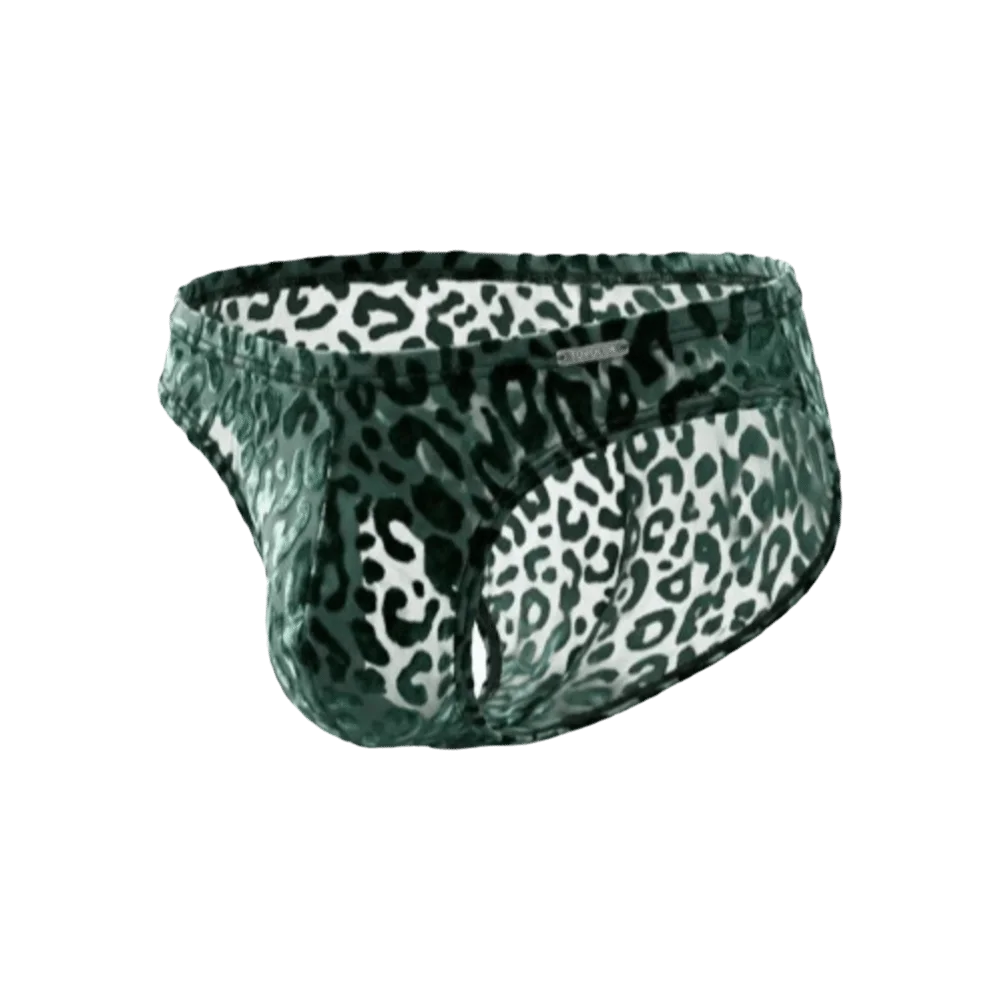Breathable Ice Silk Men Briefs Mesh Lingerie Sheer Underwear Convex Pouch Low Waist Leopard Print Panties Men