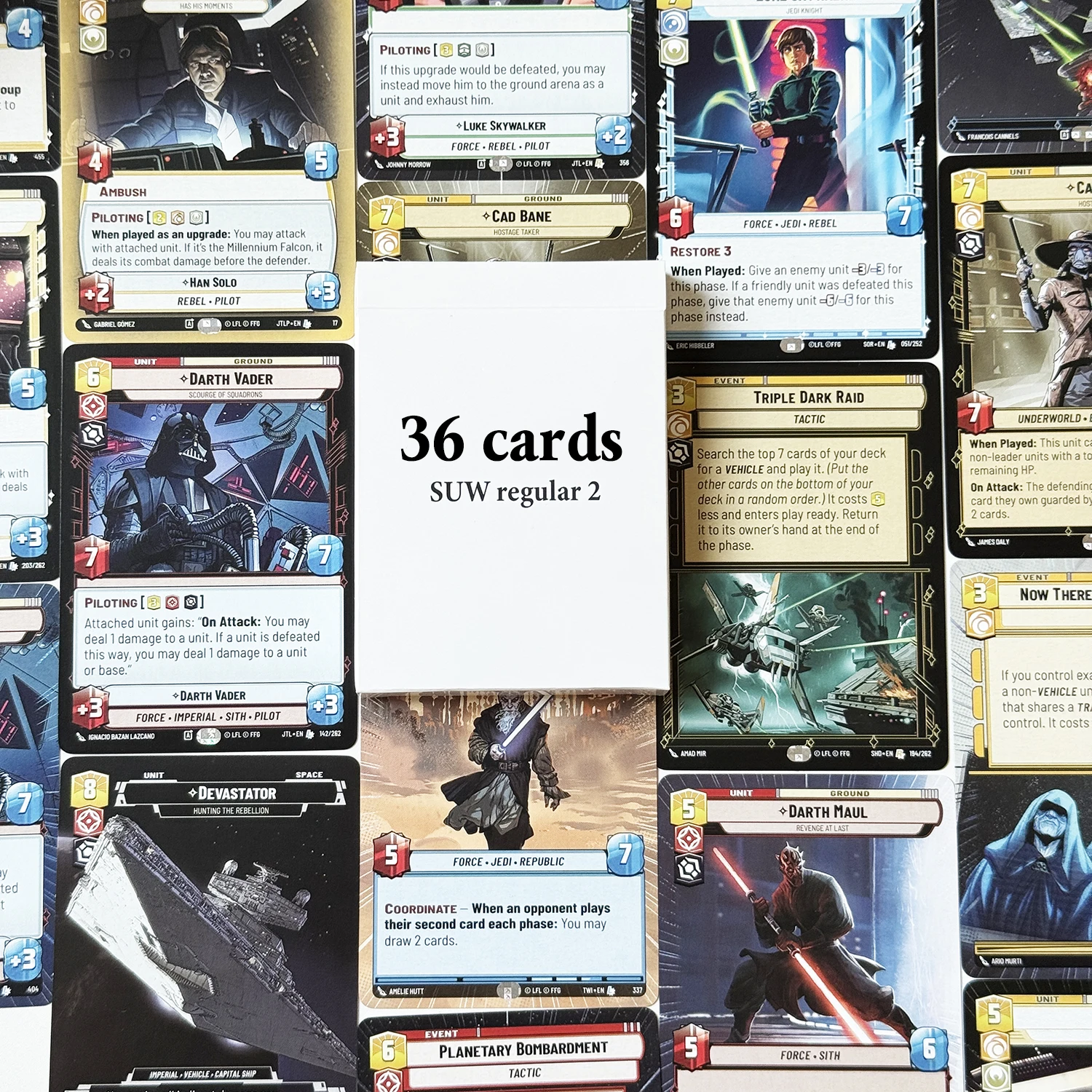 

Whole Set SW Unlimited 36 Cards TCG TWI/JTL/SOR/JTLP/SHD Proxy Trading Cards Darth Vader/Luke Skywaler/Cad Bane/Board Game Cards