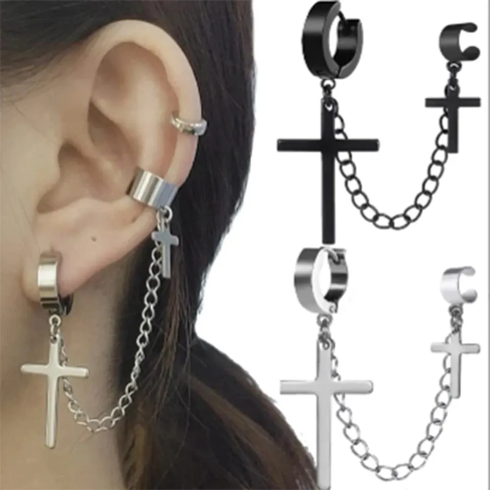 1 Fashionable Punk Cross Pendant Stainless Steel WOMEN'S Earrings