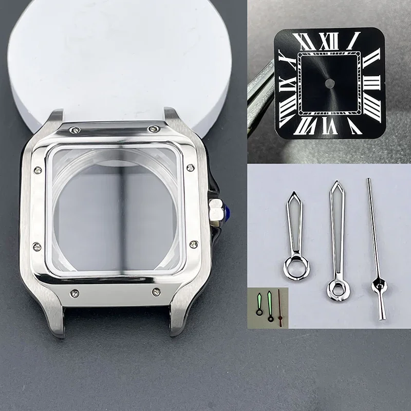 38mm NH35 Square Case 27mm Black Dial SETs 316L Steel Watch Repair and Modification Parts for NH36 NH35 Movement NH35Square Dial