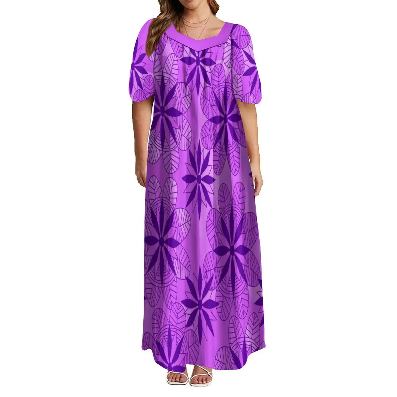 Polynesian Tribe Sublimated Printed Sweetheart Collar Short Sleeve Maxi Dress For Women Personality Mumu Dress