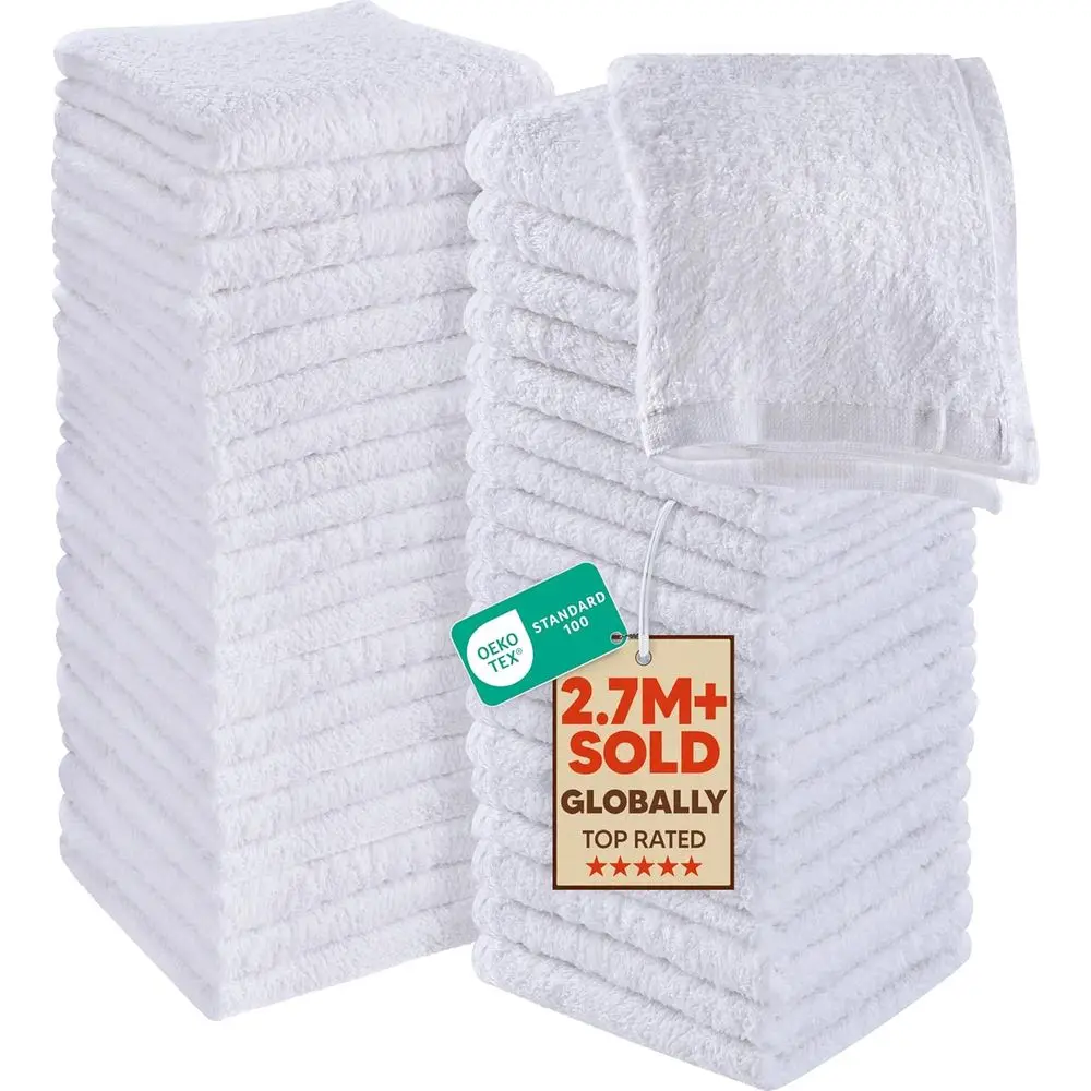 

60-Pack Cotton Washcloths Set, Pure Ring Spun Cotton, Luxurious Absorbent Towels, Soft and Gentle, White