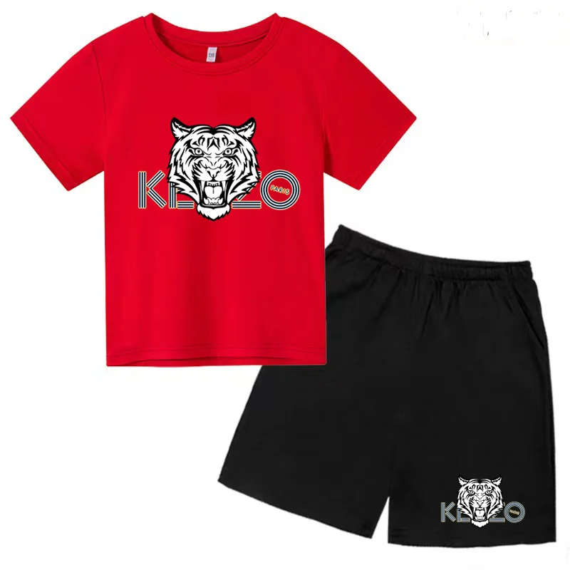 Kids Fashion Tee Tiger Print Boys Girls Toddler 3-12Y Top+ Shorts 2P Beautiful Girls Charming Sunny Sportwear Jogging Casual Set