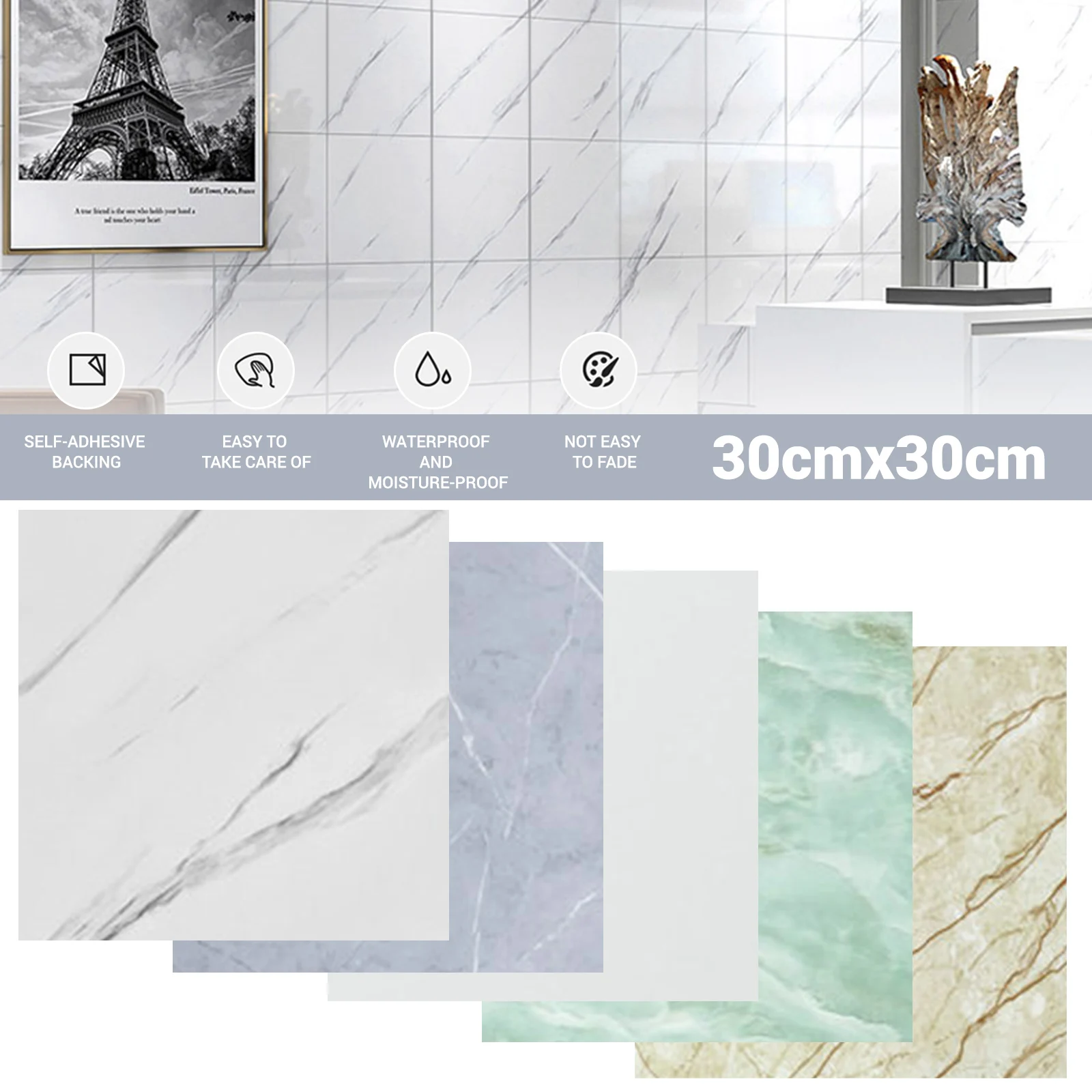 

Self Adhesive Marble Wallpaper Waterproof Floor Sticker Bathroom Living Room TV Background Renovation Wall Ground kitchen Decor