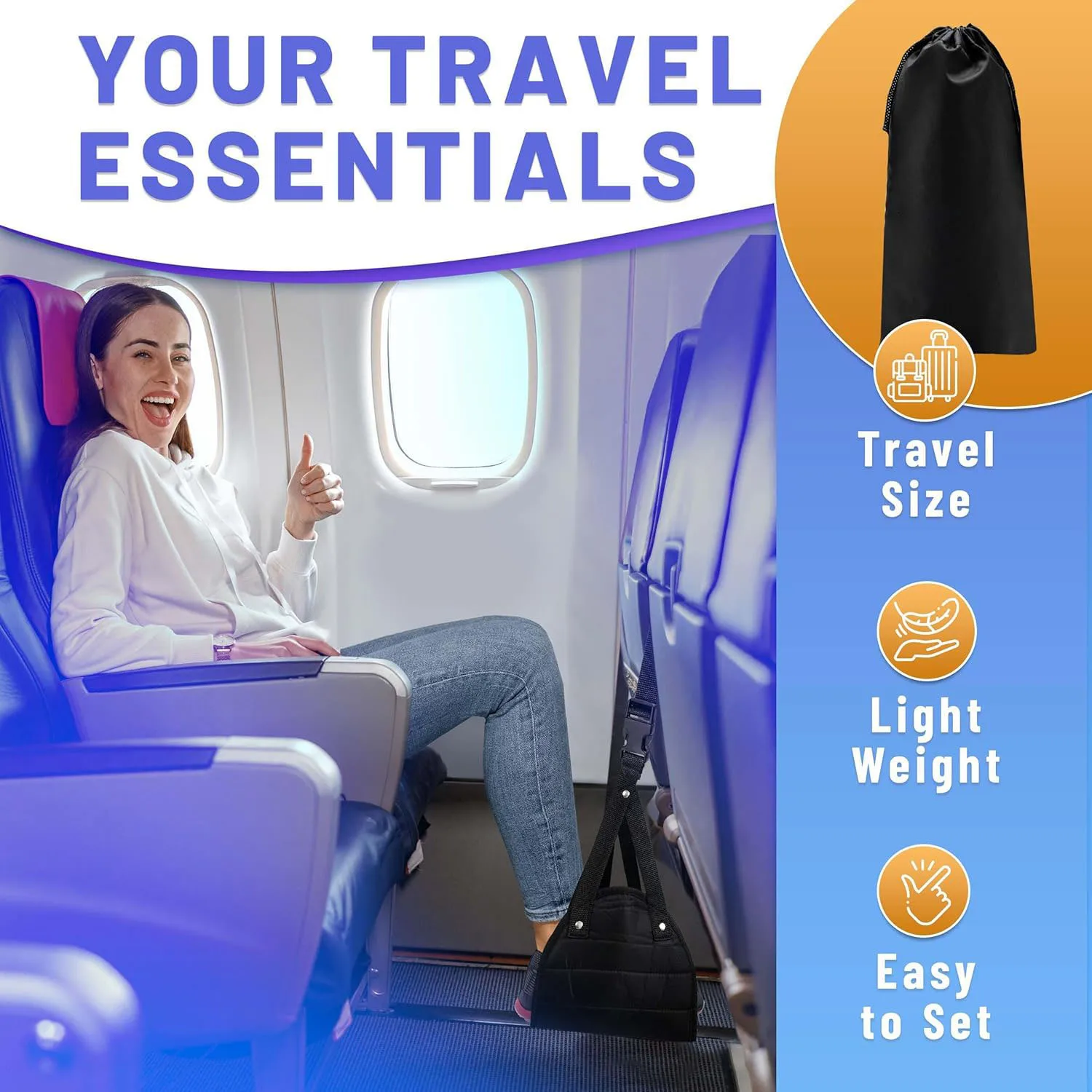 Memory Foam Airplane Foot Hammock Travel Leg Support Desk Footrest Hanging Chair for Comfort Relaxation Plane Journey image 6