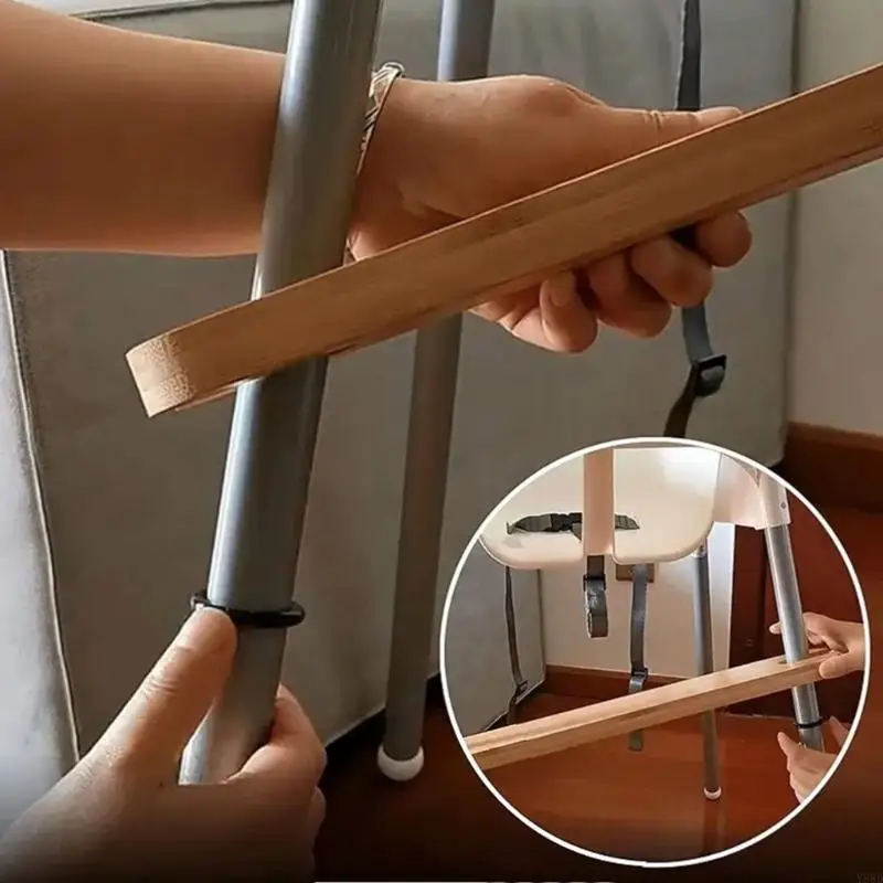 Y88D كرسي مرتفع للأطفال مسند للقدمين مضاد للانزلاق كرسي خشبي مرتفع مسند للقدمين قابل للتعديل للكراسي العالية مع حلقات مطاطية #4