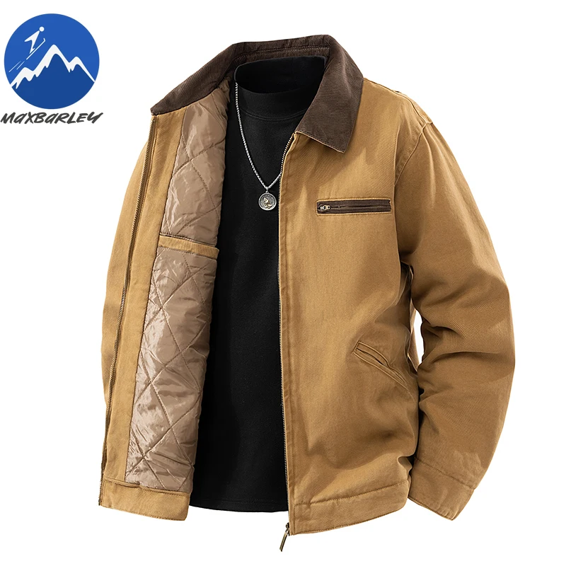 Men Quilted Jacket Vintage American Style Street Windproof Tooling Coat Casual Lapel Outdoor Riding Thickened Warm Winter Parka