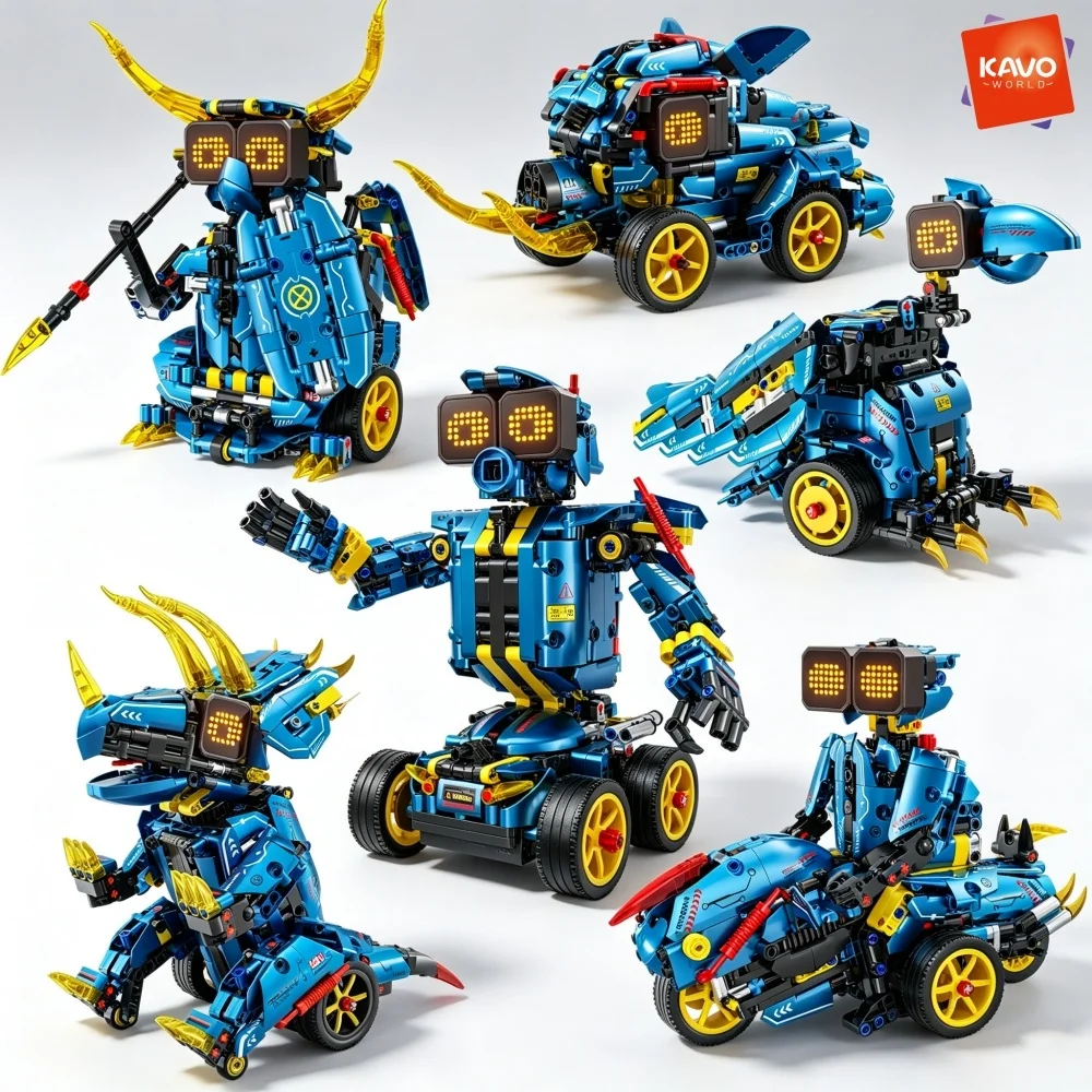 KAVOWORLD Space Robot MOC Building Blocks Toys Transforming STEM Educational Building Toy 6-in-1 Classic Movie Sci-Fi Mecha Construction Bricks Set LED Digital Face & Sound Effects DIY Assembly Desk Decor Halloween Christmas Black Friday Birthday Gifts