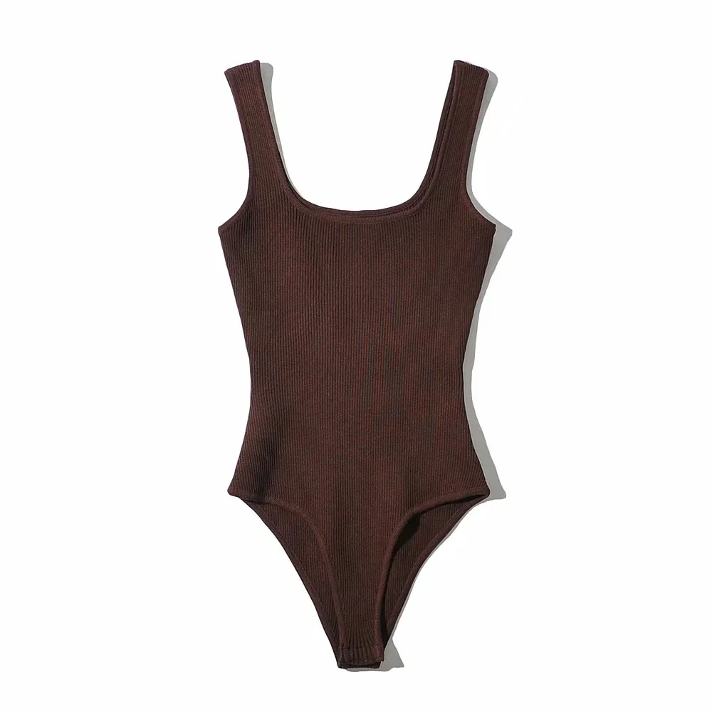 Gợi Cảm Cao Cấp Nữ Mùa Hè 2022 Bộ Trang Phục Thời Trang Bodysuit Nữ Dệt Kim Trắng Bodysuit Áo Bodycon Cơ Thể Phù Hợp Cho Phụ Nữ Nâu