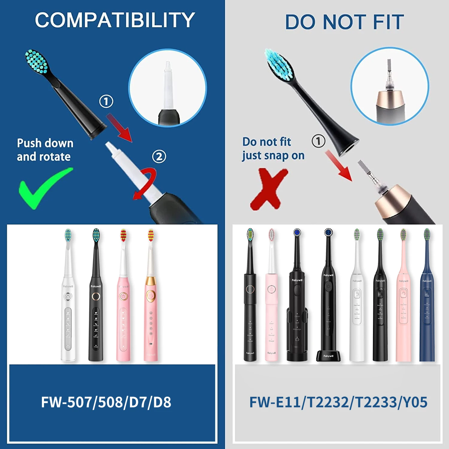 Cabezales de repuesto para cepillos de dientes eléctricos Fairywill, juegos de cabezales de cepillos de dientes eléctricos para FW-507 FW-508 FW-917, cabezal de cepillo de dientes