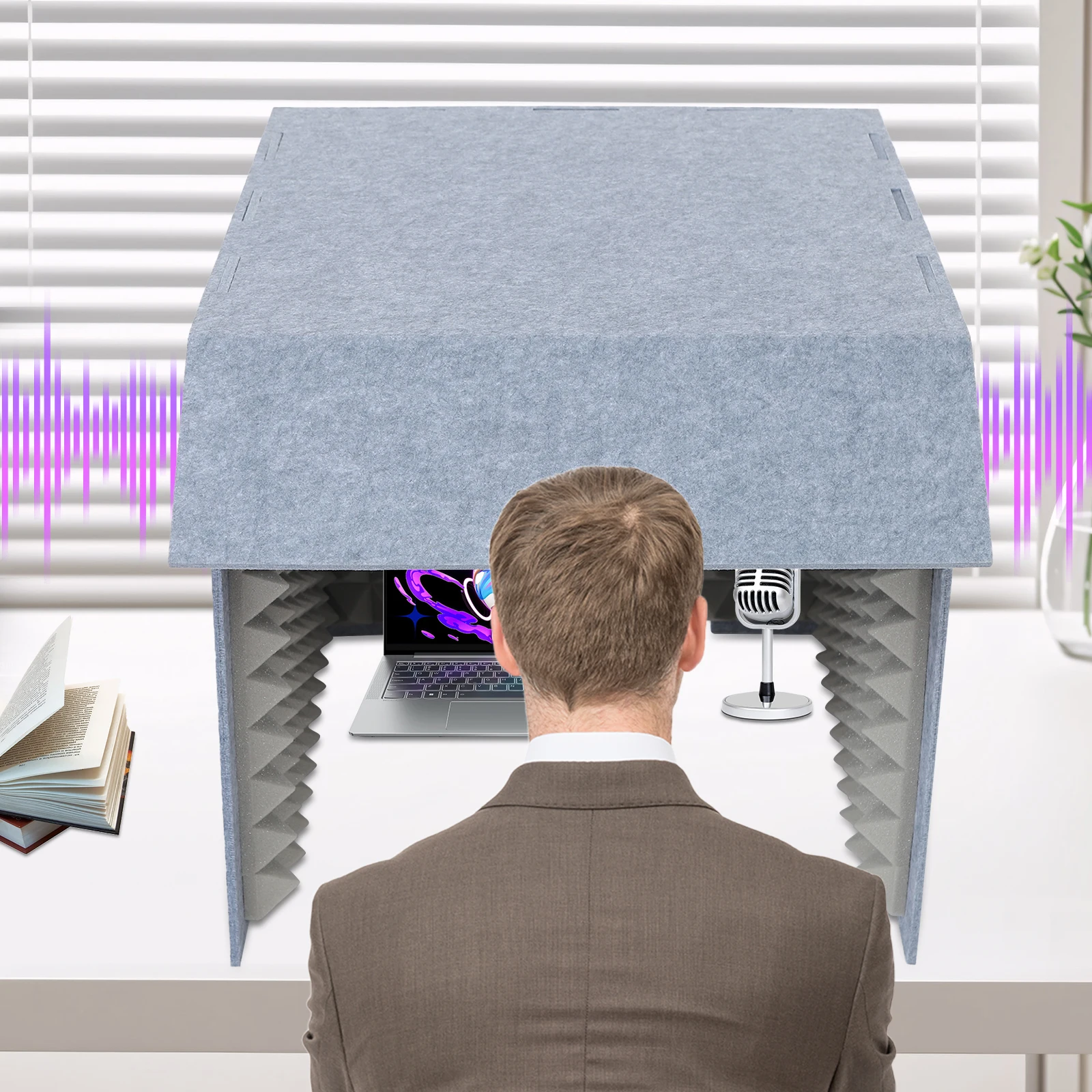 غطاء عازل للصوت لسطح المكتب، كشك تسجيل صوتي محمول، درع ممتص للصوت الصوتي، لوحة صوتية قابلة للطي للبودكاست