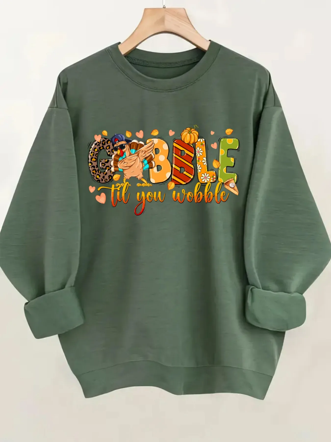 Women's Crew Neck Pullover Sweatshirt Gobble Till Wobble Design, Soft Casual Long Sleeve, Daily Casual Top Outfit, Winter Women's Clothing, Thanksgiving Outfit