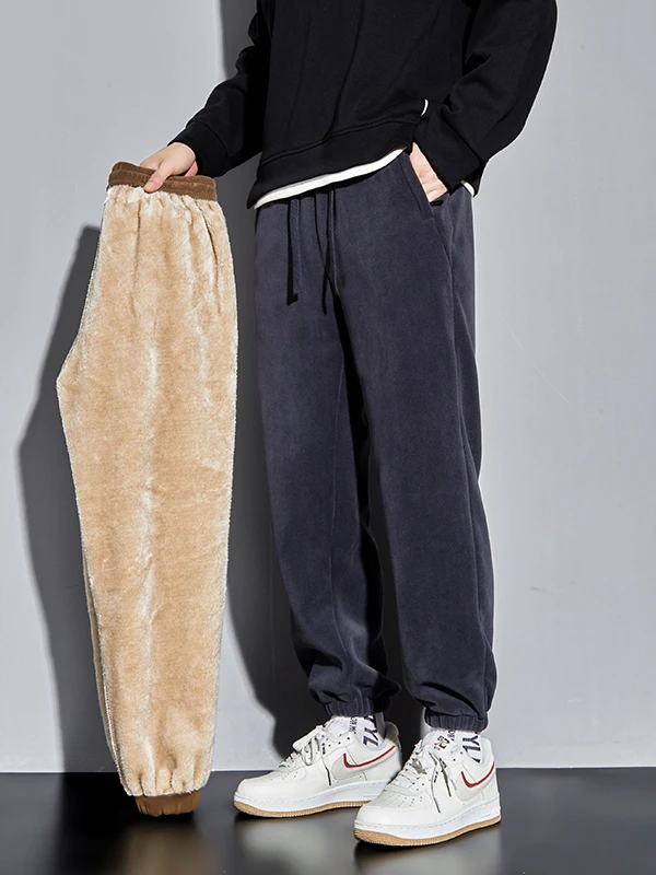 

Мужские утепленные флисовые спортивные брюки на зиму с вышивкой, на двустороннем велюровом подкладе, свободного кроя, повседневные, больших размеров, для спорта и тепла