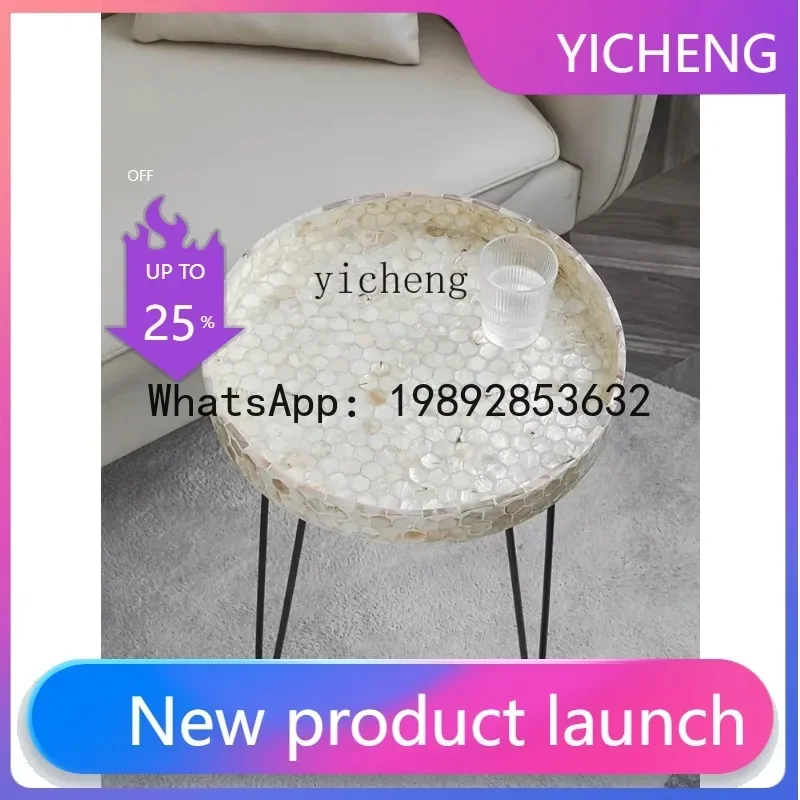 b19Z2 Natural Shell round Tray Side Table Silent Wind Storage Coffee Table  Guesthouse Decoration Table