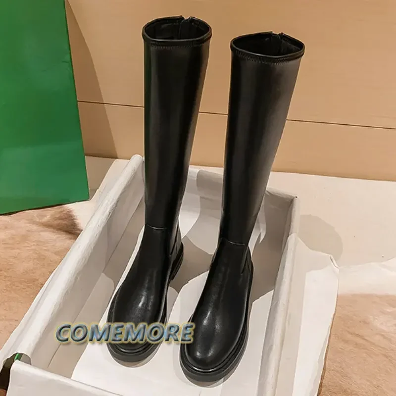 Designer Shoes Knee High Boots Fashion Women\'s New High Tube Thick Soled Spring Autumn Brown Female Chelsea Platform Long Boots