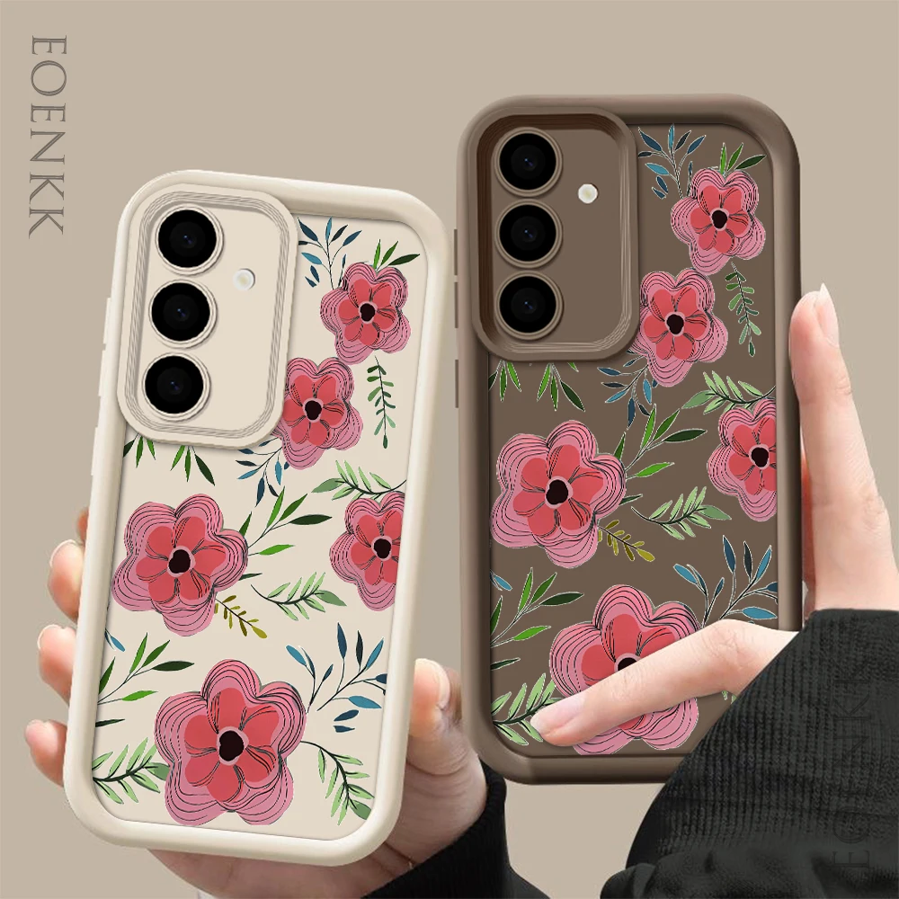 Silica gel Soft Phone Case For Samsung Galaxy A35 A15 A25 A55 S25 S22 S21 S24 S20 S23 FE Note 20 Plus Ultra Simple Flower Cover