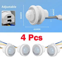 AvvRxx-Detector infrarrojo de cuerpo humano para el hogar, interruptor de luz con Sensor de movimiento infrarrojo, 4 piezas, LED PIR, retardo ajustable, CA 85V-265V