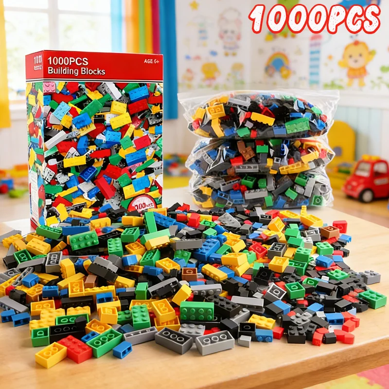1000PCS DIY Creative Building Blocks Lot Pack Set Urban Classic MOC Building Blocks Assembled Birthday Gift Kids Educational Toy