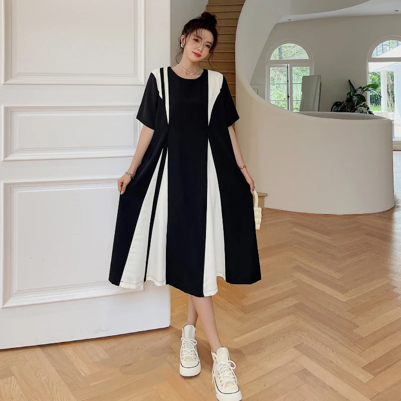 MODE Korea ชุดสตรี2023ฤดูร้อนหลวม Oversize 4XL Midi ชุดเสื้อยืดแขนสั้นหญิง Robe Vestido KE2863