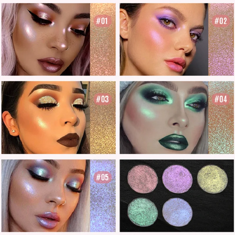 

1pc Optical Chameleon Eye Shadow Mulit-use High-gloss Metallic Cosmetic Powder 3D Stereo Nose Shadow Brightens Skin Color