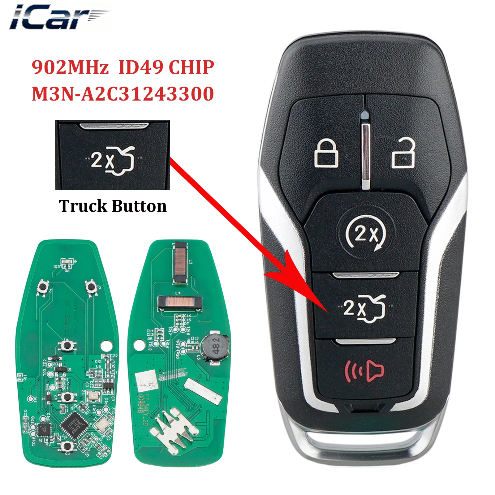 

5 кнопок ID49 902 МГц автомобильный умный дистанционный брелок для Ford Fusion Explorer Edge Mustang F150 F250 2015 2016 2017 M3N-A2C31243300