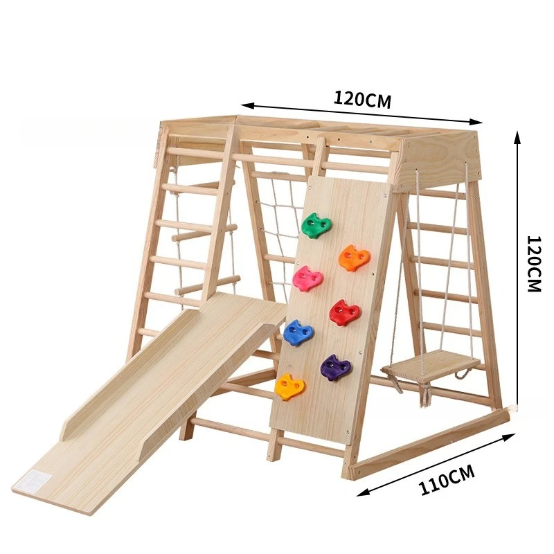 Amazon cross-border indoor playground climbing toys children's solid wood climbing frame with swing slide combination set