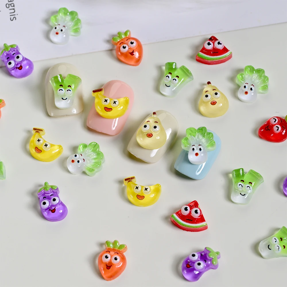 

45/50pcs Mixed Vegetable Fruit Nail Charms 3D Cute Expression Nail Art Decora Summer Resin Phone Case Nail Crafts DIY Accessorie
