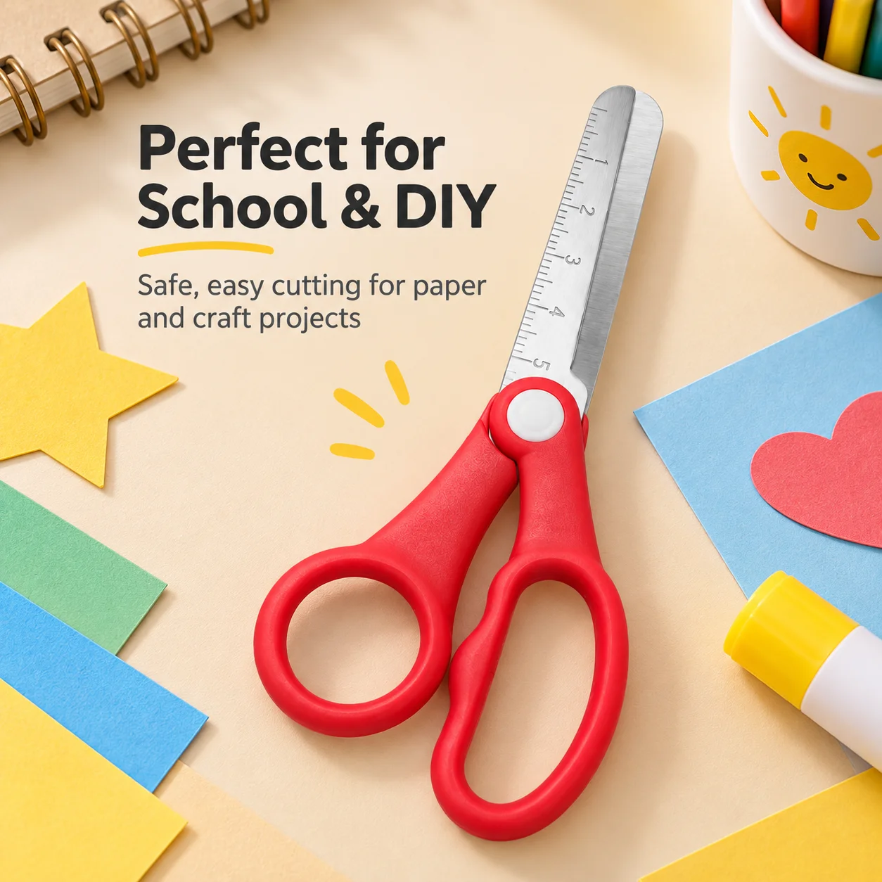 Stainless Steel Scissors with Measuring Scale, Office and Student Scissors, Safety Craft Scissors for Children and Home
